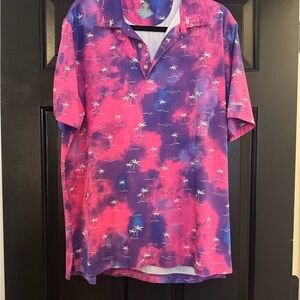 Chubbies Men's Pink and Purple Tropical Polo Shirt